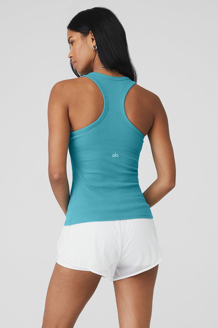 Blue Alo Yoga Ribbed Aspire Full Length Women's Tank Tops | 61890XWGV