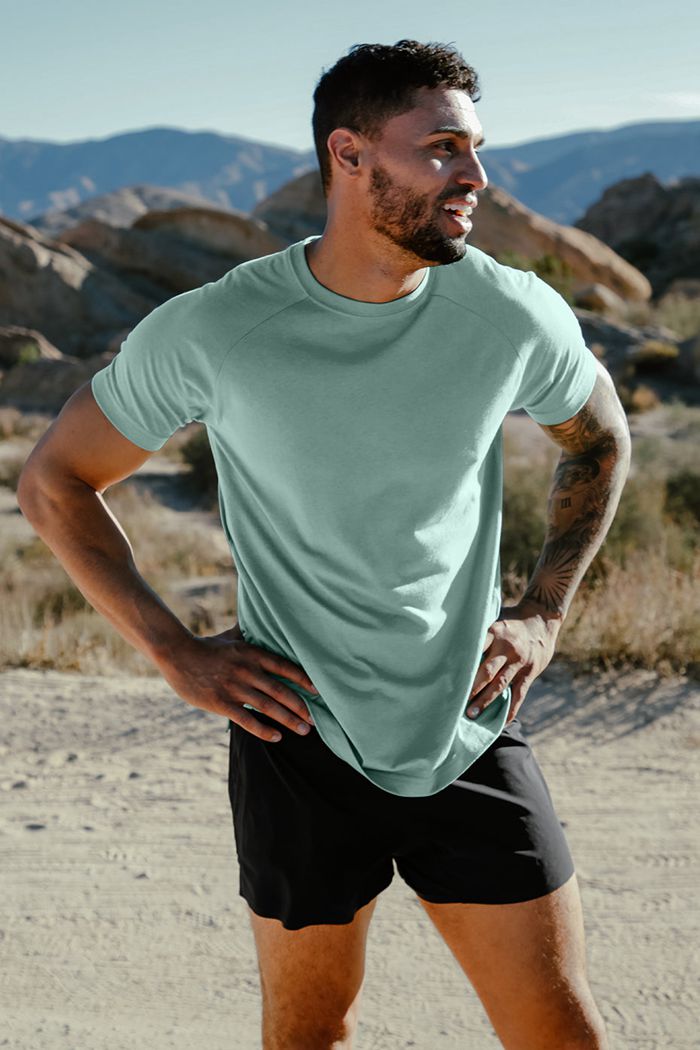 Blue Alo Yoga The Triumph Crew Neck Tee Men's Short Sleeve | 34691UNHZ