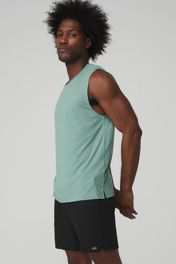 Blue Alo Yoga The Triumph Muscle Men's Tank Tops | 41297ZEAK