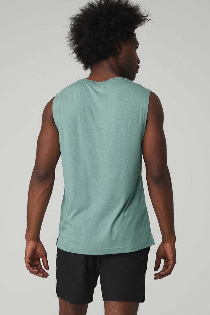 Blue Alo Yoga The Triumph Muscle Men's Tank Tops | 41297ZEAK