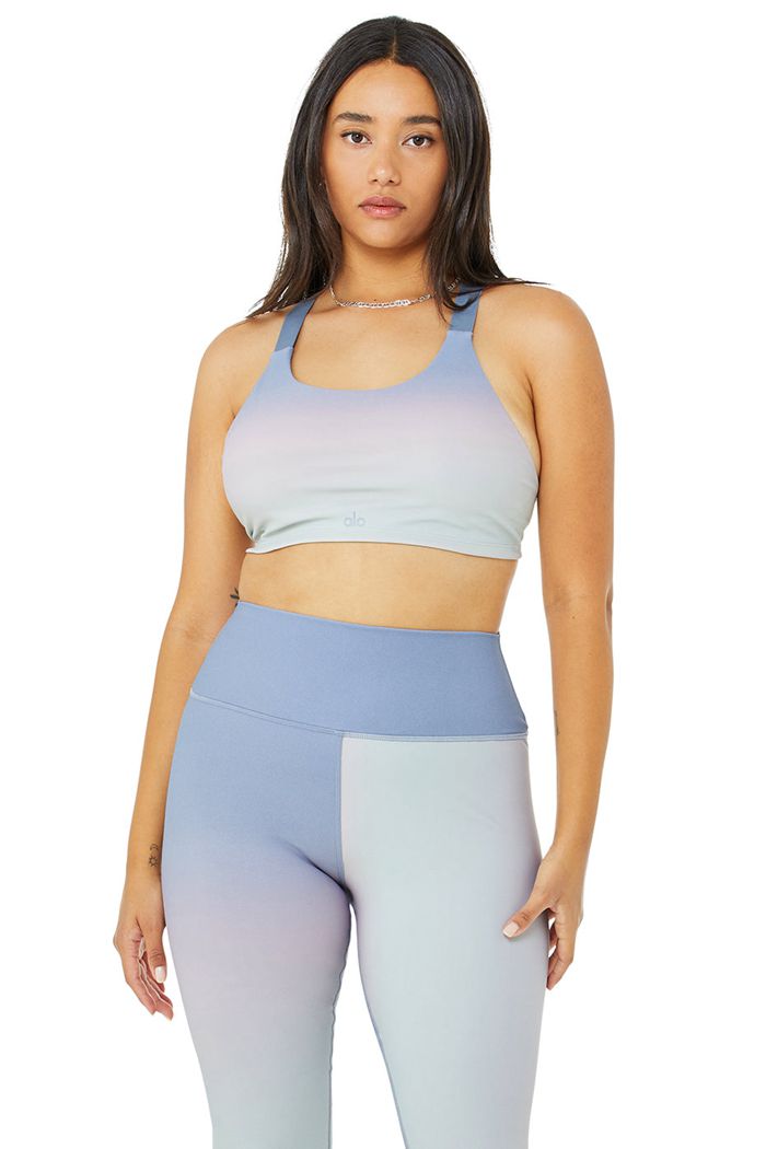 Blue Alo Yoga Vapor Gradient Dusk Take Charge Women's Bras | 14057CZSA