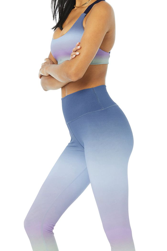 Blue Alo Yoga Vapor High-Waist Gradient Dusk Women's Leggings | 25847HUJW