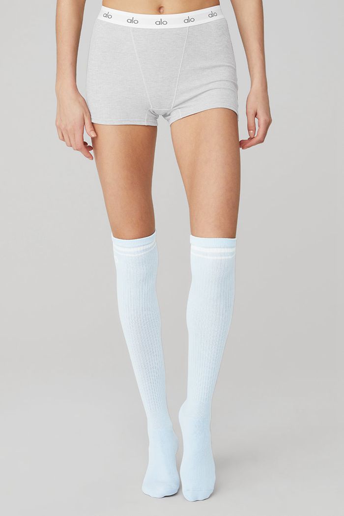 Blue White Alo Yoga Knee-High Throwback Women's Socks | 01859BOVU