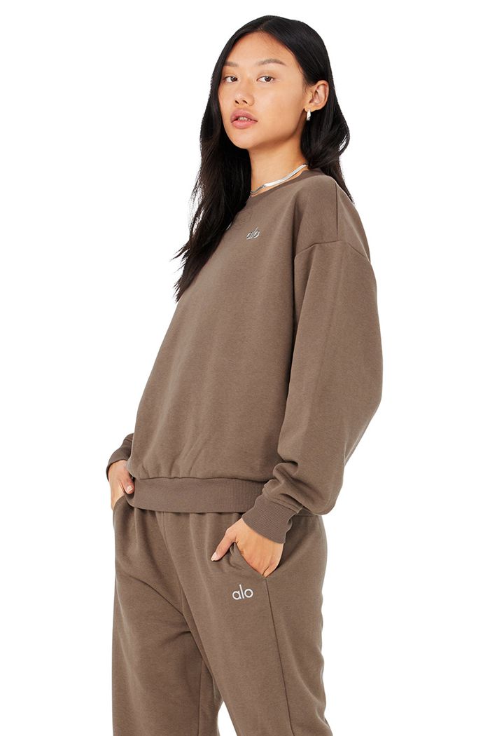 Brown Alo Yoga Accolade Crew Neck Women's Pullover | 15468XVYG