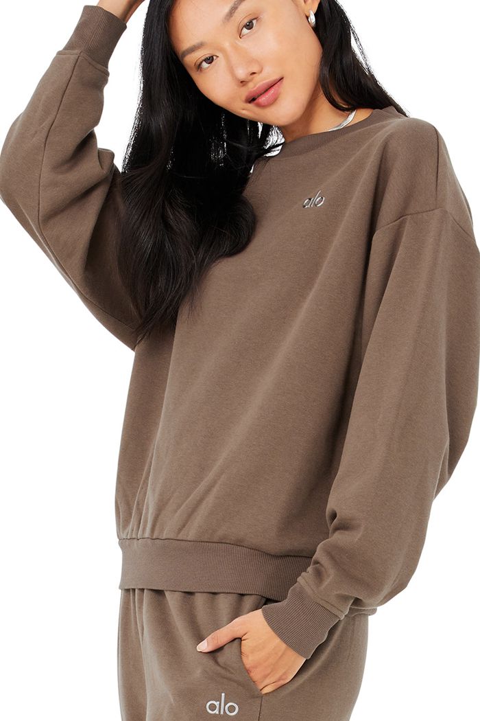 Brown Alo Yoga Accolade Crew Neck Women's Pullover | 15468XVYG