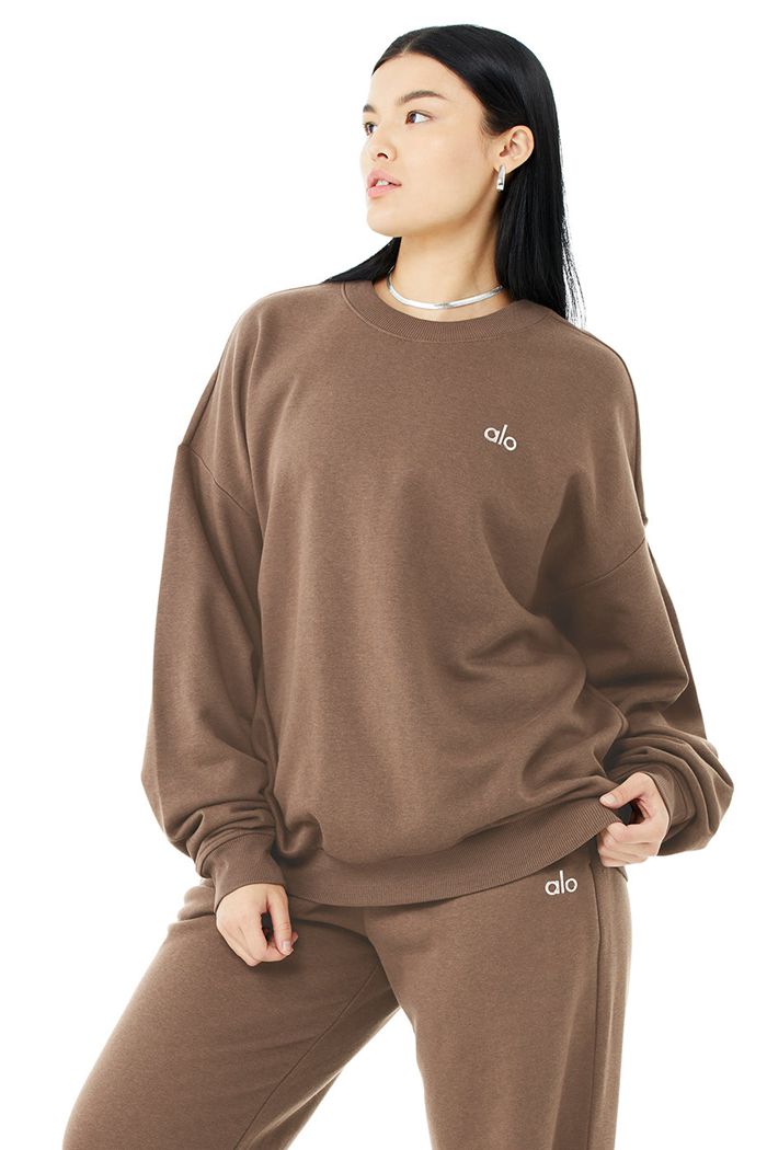 Brown Alo Yoga Accolade Crew Neck Women's Pullover | 15468XVYG