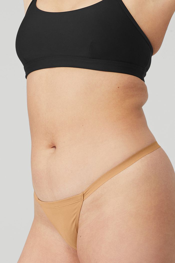 Brown Alo Yoga Airbrush Invisible String Thong Women's Underwear | 67390REFG