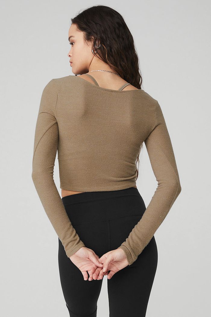 Brown Alo Yoga Amelia Luxe Crop Women's Long Sleeve | 46387JAKS