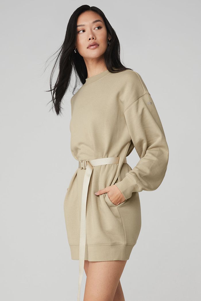 Brown Alo Yoga Cityscape Sweatshirt Women's Dress | 34896UMIE