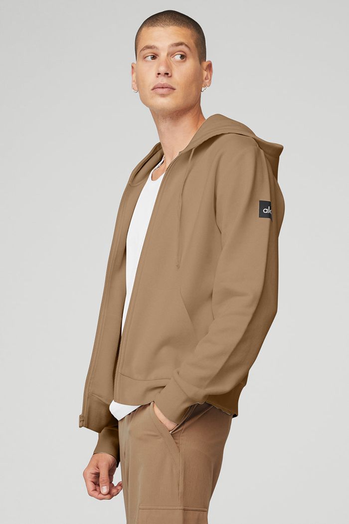 Brown Alo Yoga Everyday Full Zip Men's Hoodie | 28073HGEA