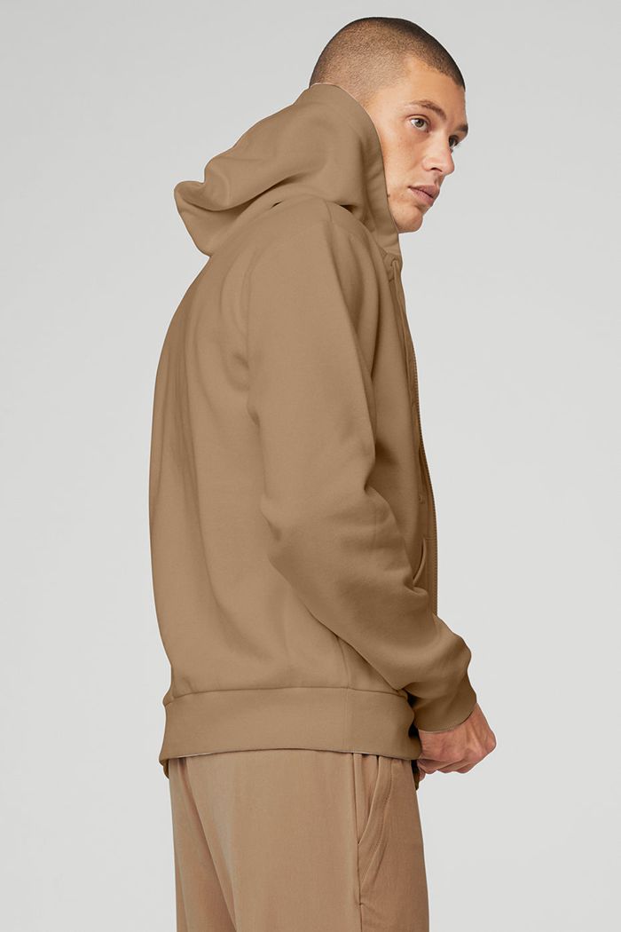 Brown Alo Yoga Everyday Full Zip Men's Hoodie | 28073HGEA