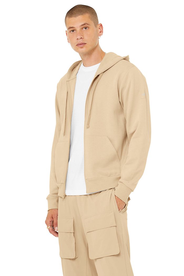 Brown Alo Yoga Everyday Full Zip Men's Hoodie | 38479YVWJ