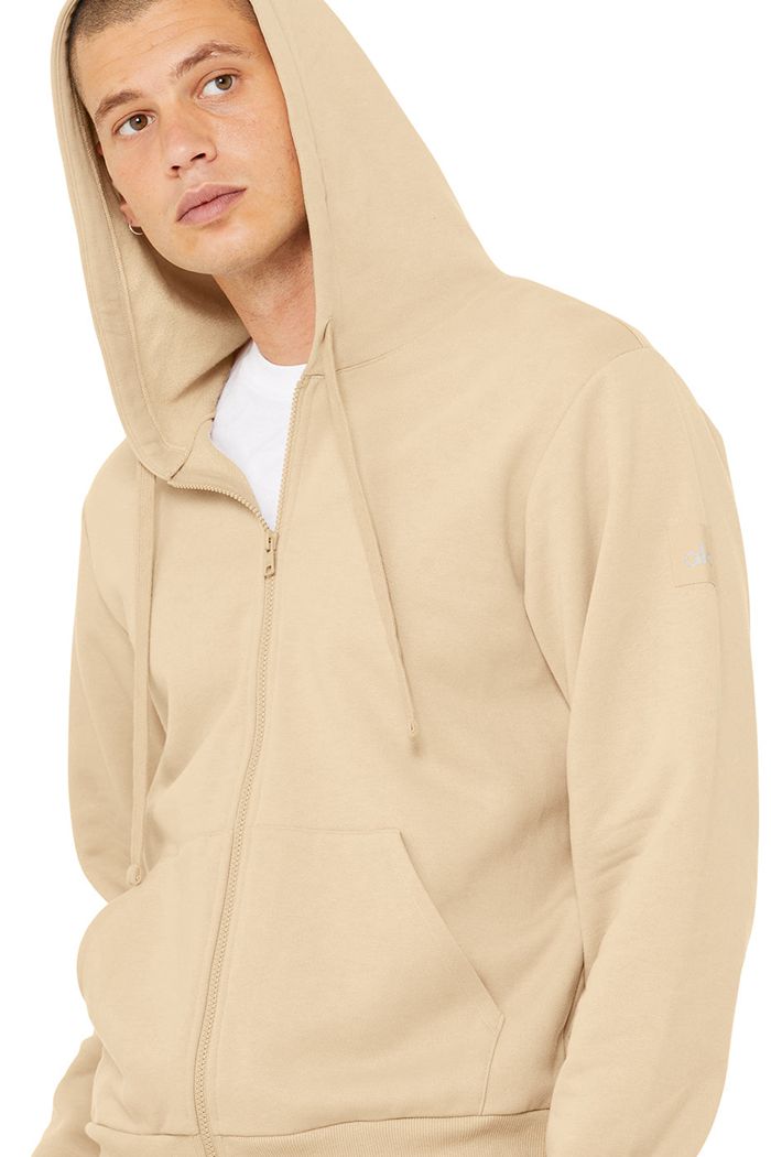 Brown Alo Yoga Everyday Full Zip Men's Hoodie | 38479YVWJ