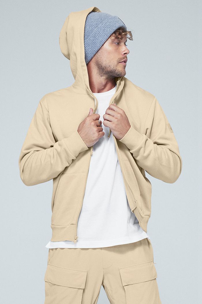 Brown Alo Yoga Everyday Full Zip Men's Hoodie | 38479YVWJ