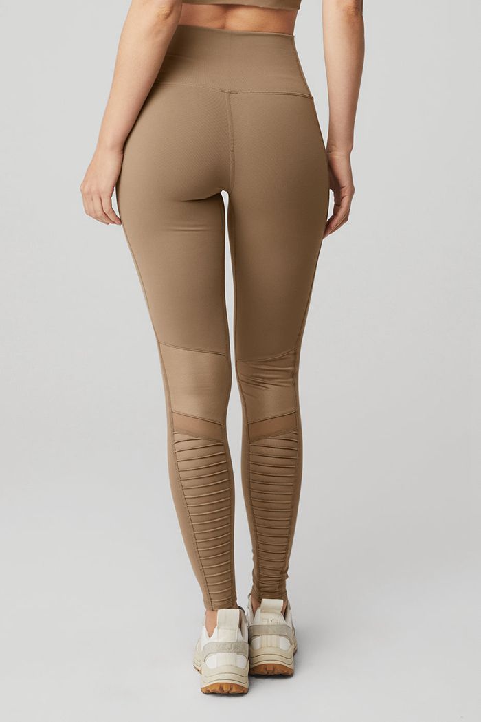 Brown Alo Yoga High-Waist Moto Women's Leggings | 07984VKES