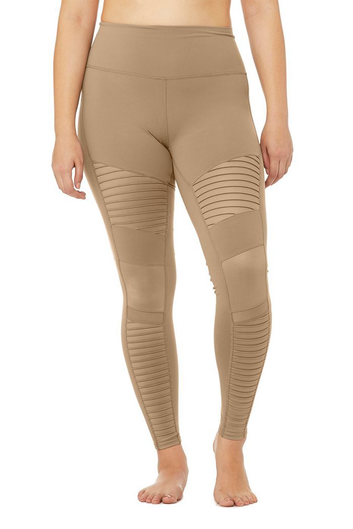 Brown Alo Yoga High-Waist Moto Women's Leggings | 07984VKES