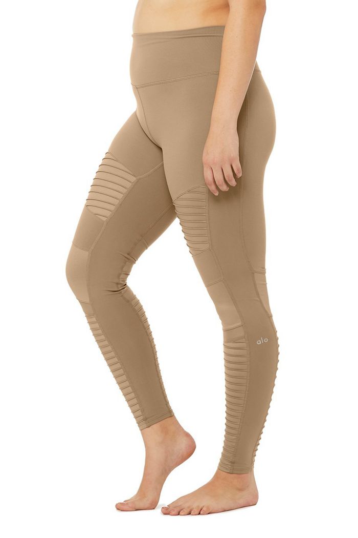 Brown Alo Yoga High-Waist Moto Women's Leggings | 07984VKES