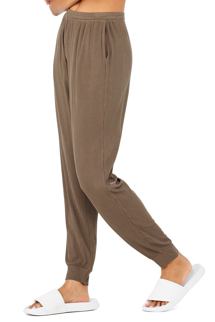 Brown Alo Yoga High-Waist Ribbed Whisper Women's Pants | 40658ZFRY