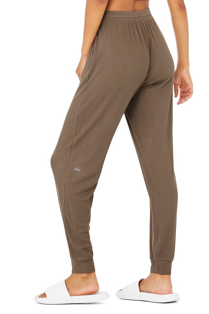 Brown Alo Yoga High-Waist Ribbed Whisper Women's Pants | 40658ZFRY