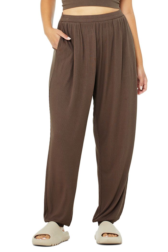 Brown Alo Yoga High-Waist Ribbed Whisper Women's Pants | 40658ZFRY