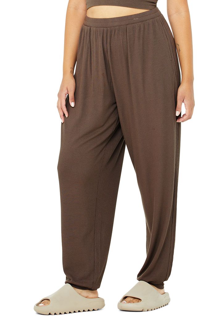 Brown Alo Yoga High-Waist Ribbed Whisper Women's Pants | 40658ZFRY