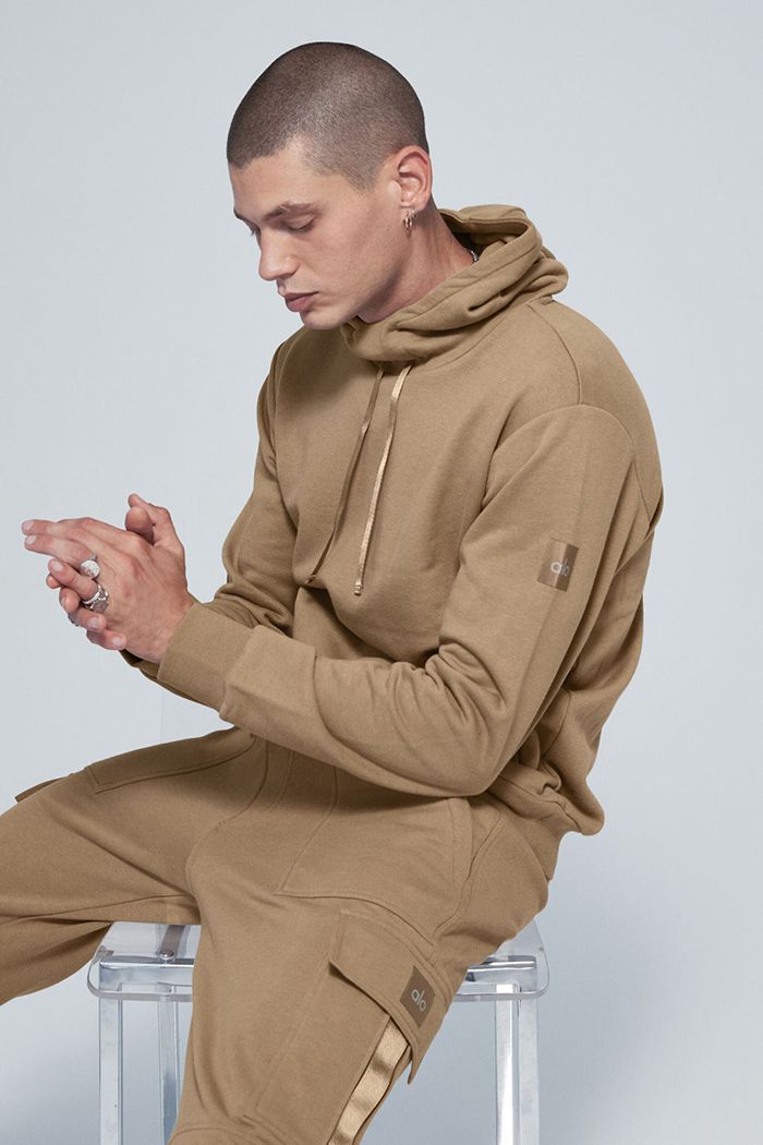 Brown Alo Yoga Highline Men's Hoodie | 96234VXUL