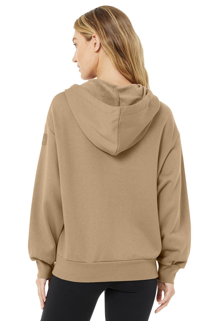 Brown Alo Yoga Hype Full Zip Women's Hoodie | 40257OMBV