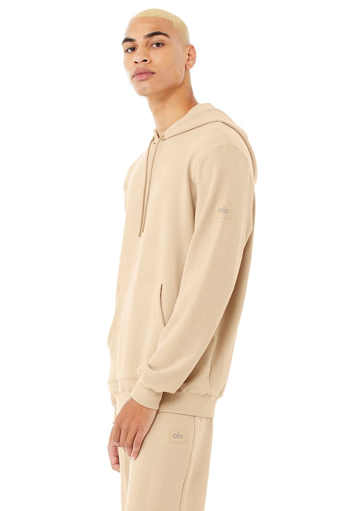 Brown Alo Yoga Micro Waffle Fast Break Men's Hoodie | 98643ZOCR