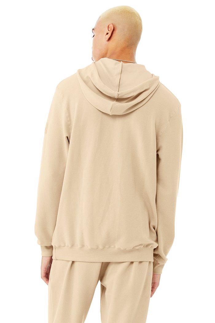 Brown Alo Yoga Micro Waffle Fast Break Men's Hoodie | 98643ZOCR