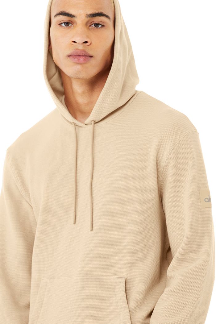 Brown Alo Yoga Micro Waffle Fast Break Men's Hoodie | 98643ZOCR