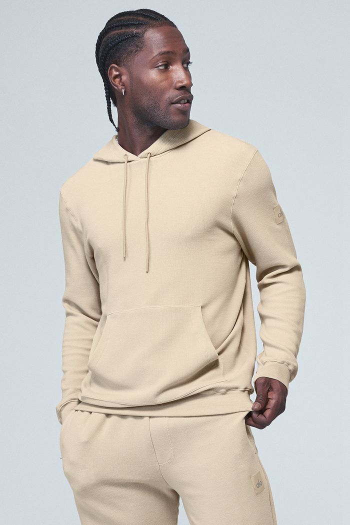 Brown Alo Yoga Micro Waffle Fast Break Men's Hoodie | 98643ZOCR