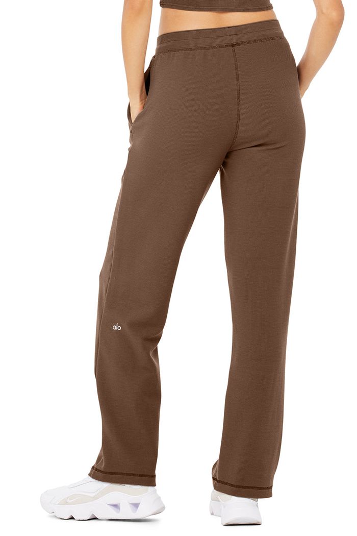 Brown Alo Yoga Micro Waffle High-Waist Pleasant Wide Leg Women's Pants | 58396OUWT