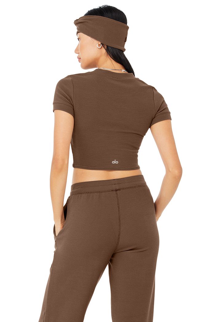 Brown Alo Yoga Micro Waffle Sierra Women's Short Sleeve | 12370QSCD