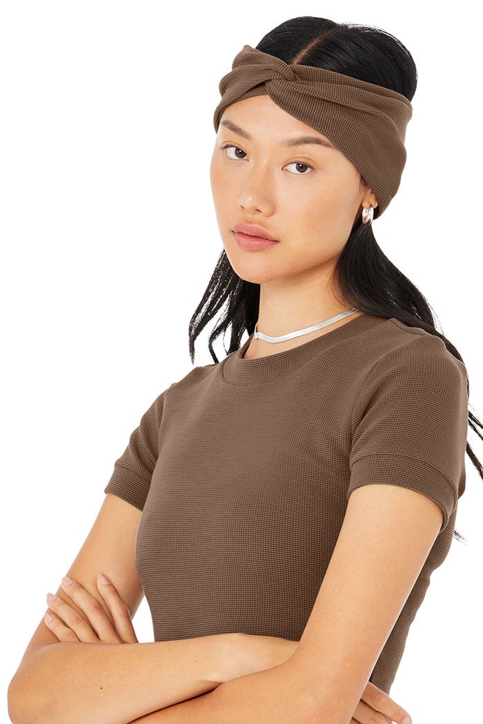 Brown Alo Yoga Micro Waffle Women's Headband | 75418UNRB