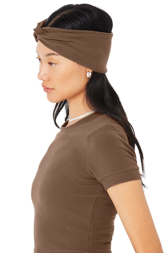 Brown Alo Yoga Micro Waffle Women's Headband | 75418UNRB