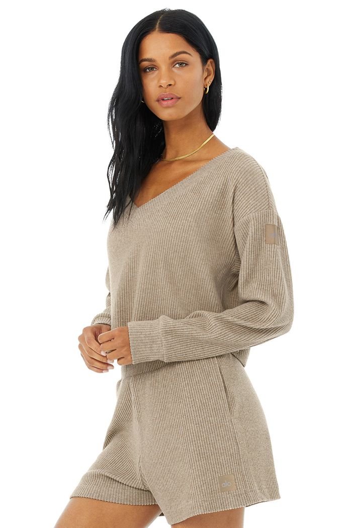 Brown Alo Yoga Muse V-Neck Women's Pullover | 06748UWRO