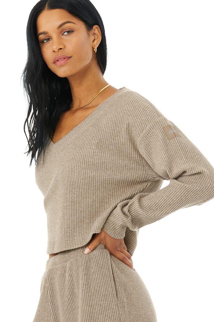 Brown Alo Yoga Muse V-Neck Women's Pullover | 06748UWRO