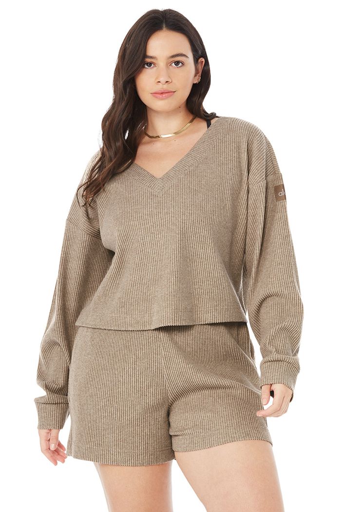 Brown Alo Yoga Muse V-Neck Women's Pullover | 06748UWRO