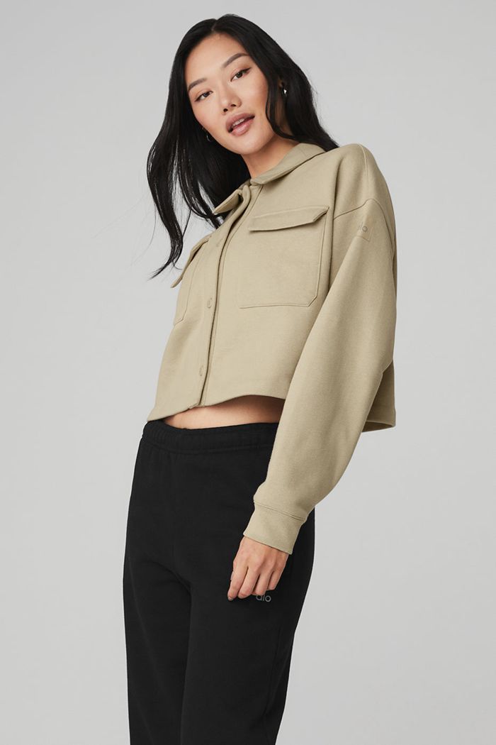 Brown Alo Yoga Renown Cropped Button-Up Women's Pullover | 96724OTSW