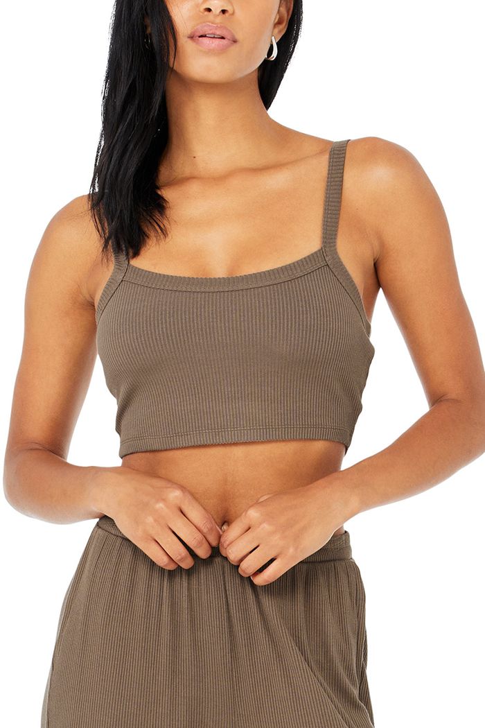 Brown Alo Yoga Ribbed Crop Whisper Women's Bras | 34781NXKC