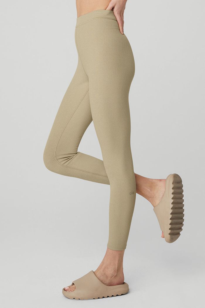 Brown Alo Yoga Ribbed High-Waist 7/8 Blissful Women's Leggings | 08967KDHT