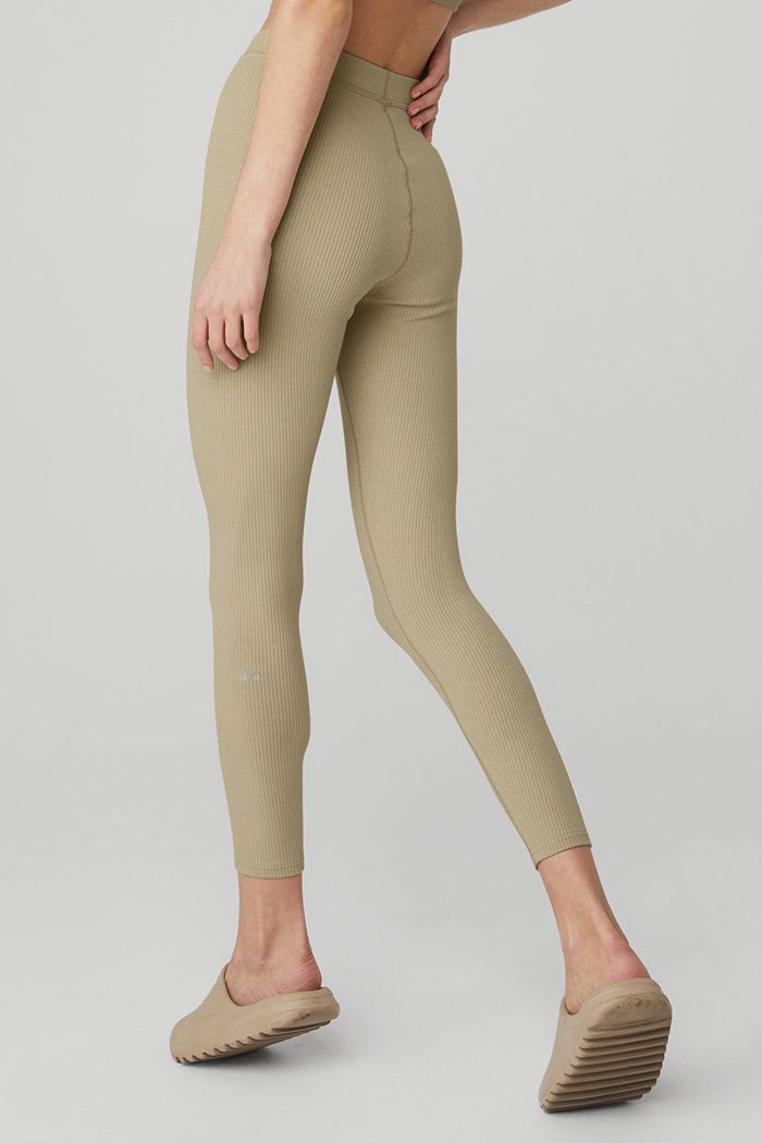 Brown Alo Yoga Ribbed High-Waist 7/8 Blissful Women's Leggings | 08967KDHT