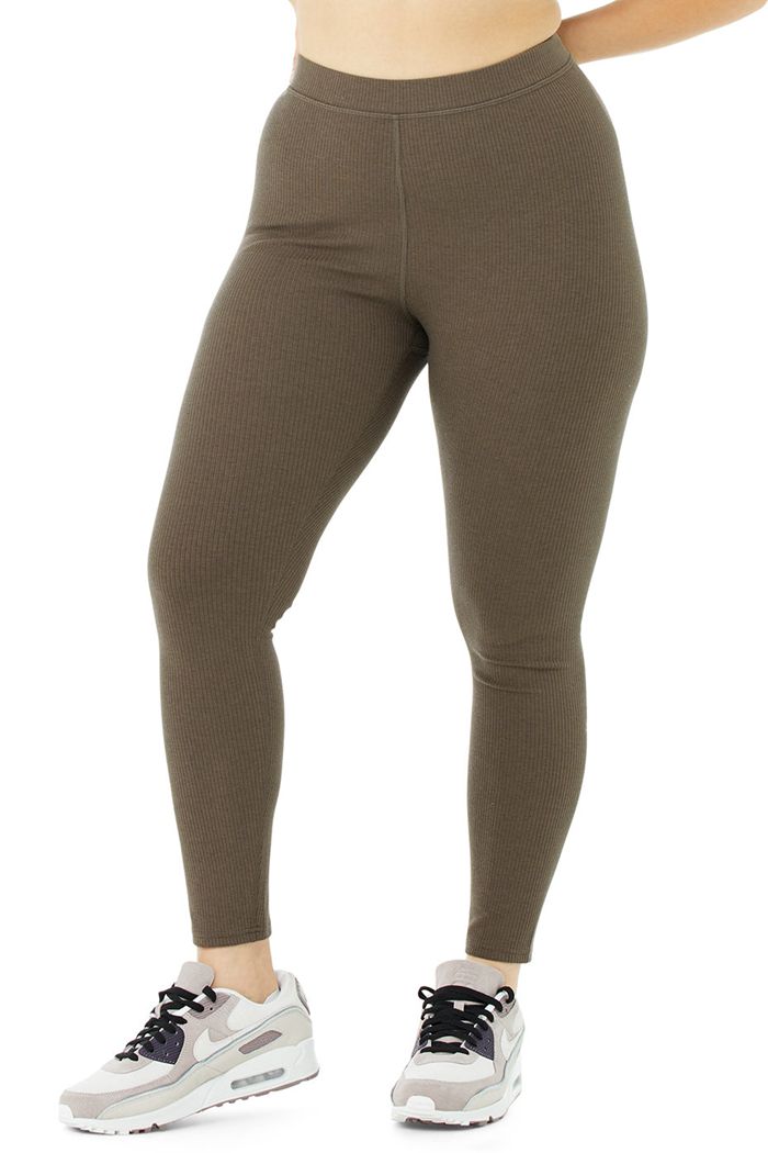 Brown Alo Yoga Ribbed High-Waist 7/8 Blissful Women's Leggings | 13762SMWB