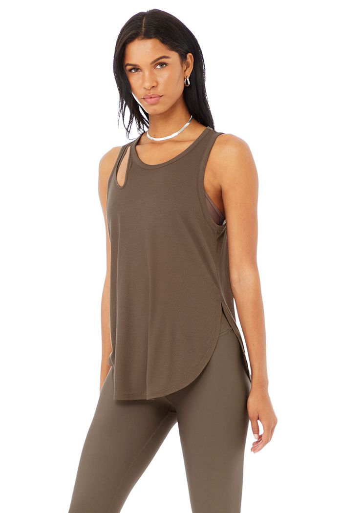 Brown Alo Yoga Ribbed Peak Women's Tank Tops | 78106ROLE