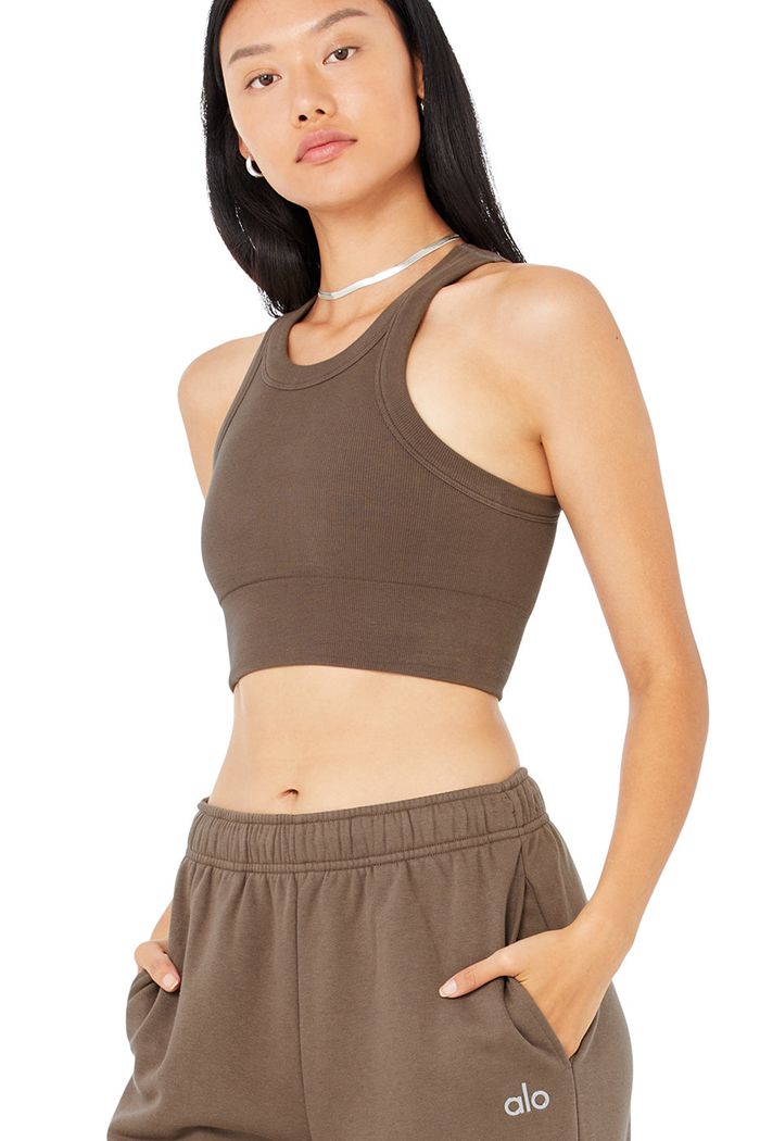 Brown Alo Yoga Seamless Delight High Neck Women's Bras | 97412LUDO