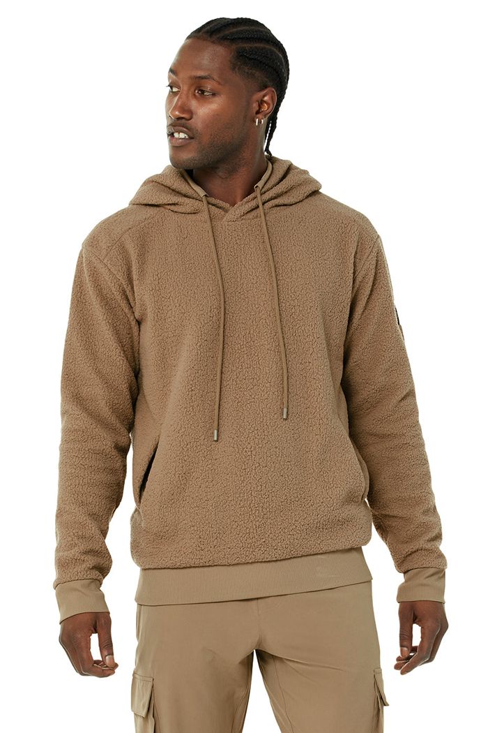 Brown Alo Yoga Sherpa Men\'s Hoodie | 52769NOJR