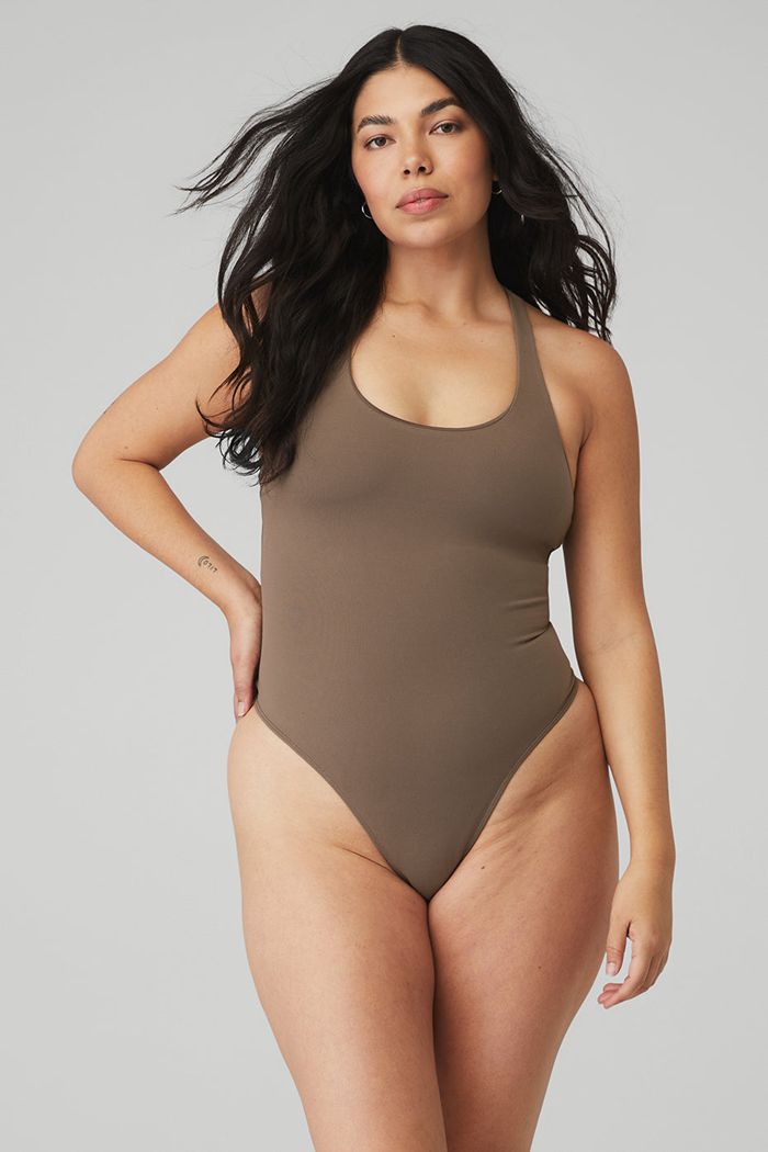 Brown Alo Yoga Sleek Back Women's Bodysuit | 49206JDAR