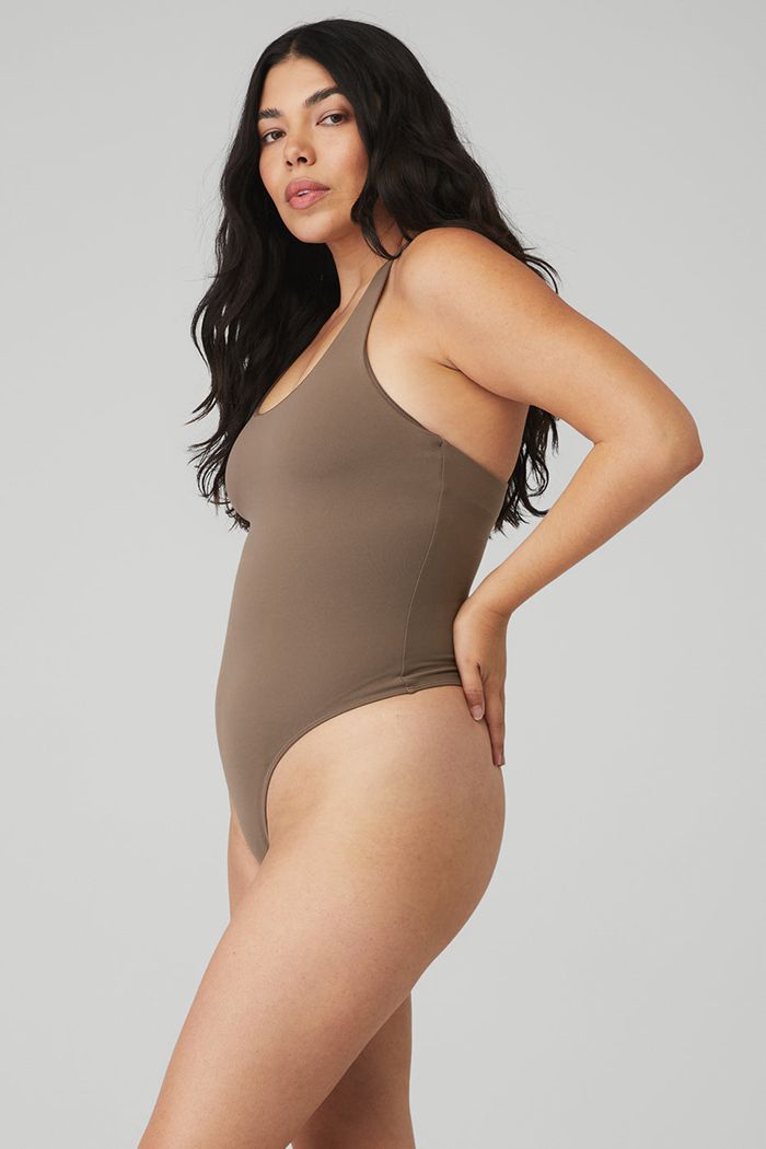 Brown Alo Yoga Sleek Back Women's Bodysuit | 49206JDAR