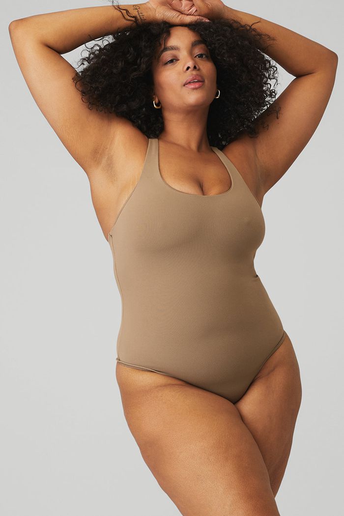 Brown Alo Yoga Sleek Back Women's Bodysuit | 90738RSKA