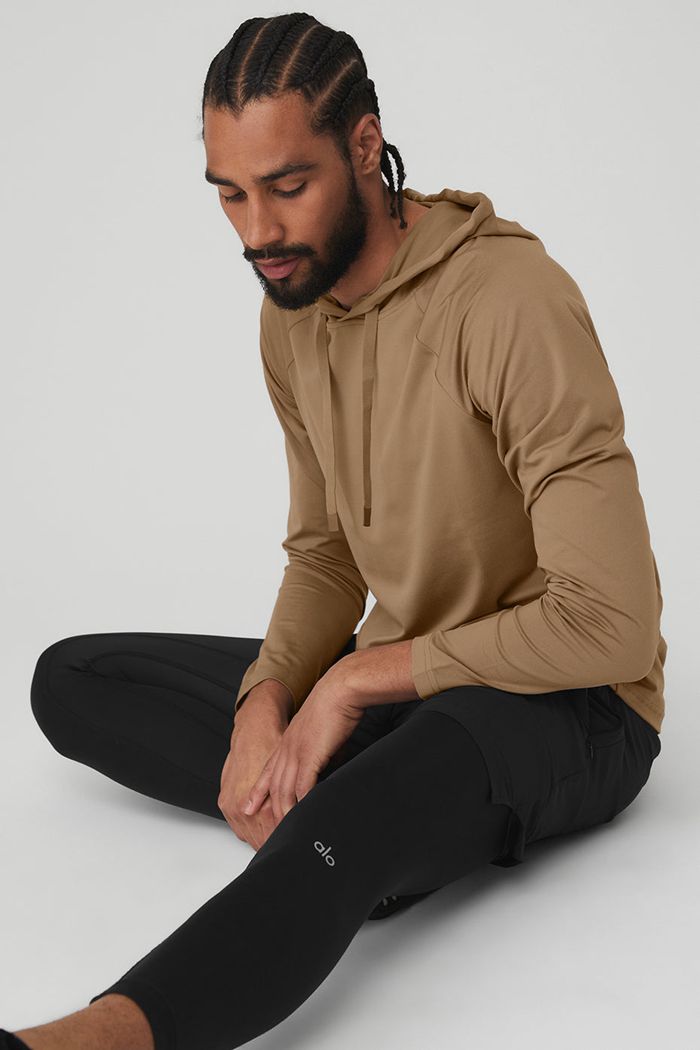 Brown Alo Yoga The Conquer Men's Hoodie | 28916RFAE